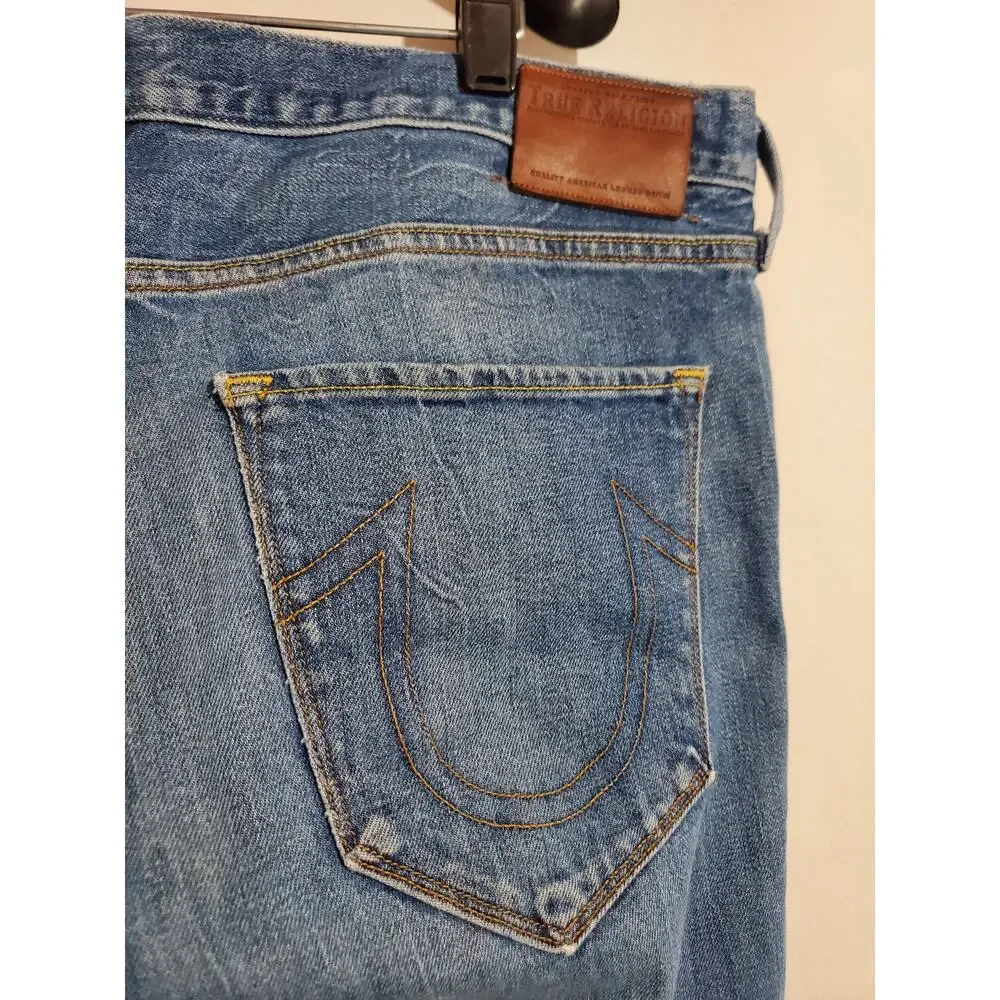 True Religion Mens Rocco Button Fly Relaxed Skinny Jeans Size 36 Medium Wash
